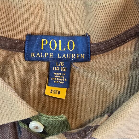 Vintage Polo Ralph Lauren Camo Polo Shirt Youth 14–16 Made in Macau Cotton - Picture 3 of 12